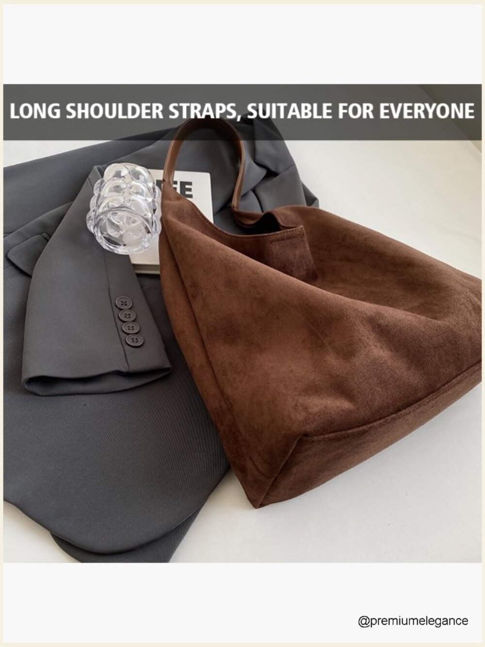 Faux Suede Tote Bag Large Capacity Hobo Purse - Picture 4 of 7